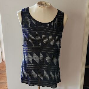 Beaded Navy Blue PARKER Sleeveless Top, Size S